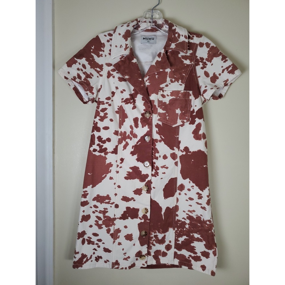 Show Me Your Mumu Cow Print Denim Dress XS Western Festival Cowgirl Button Front